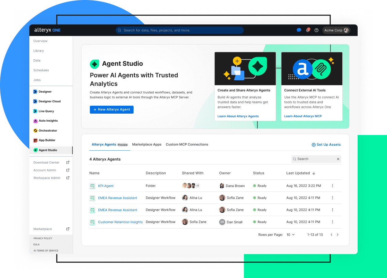 Alteryx agent studio analytics workflow platform